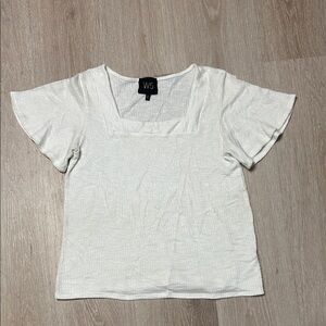 W5 Square Neck Ruffled Sleeve White Women's Top